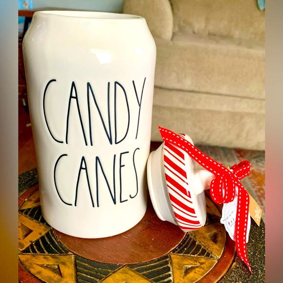 RaeDunn CANDY CANES Cylinder Christmas Canister Holiday Cookie Jar Farmhouse NEW - Picture 4 of 14